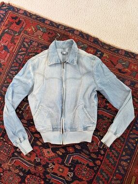Women's Light Blue Denim Bomber Jacket with Zip